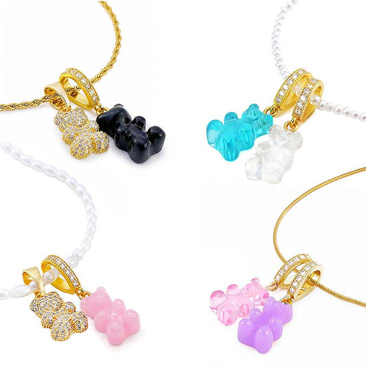 Vlastní DIY Medvídek náhrdelník Zlato