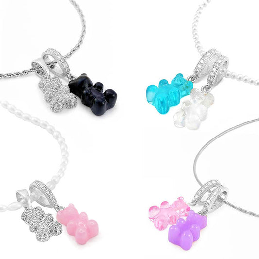 Vlastní DIY stříbrný Medvídek Náhrdelník