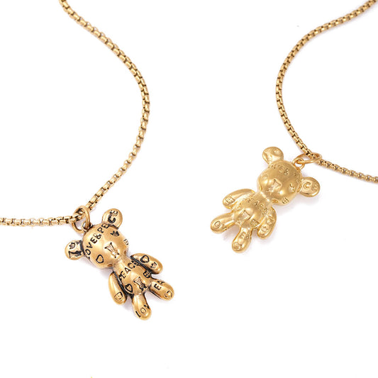 Love Peace Teddybär Gold Halskette Unisex