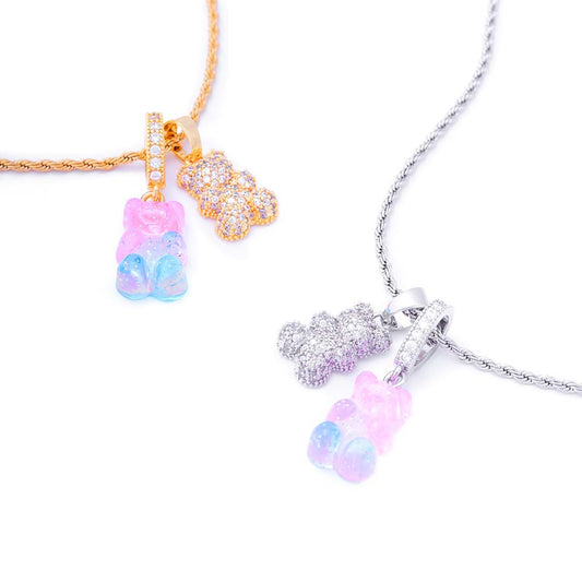 Modrý Duo Medvídek Náhrdelník Unisex