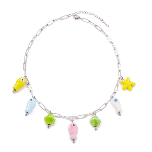 Aqua Charm Fisch Halskette Silber