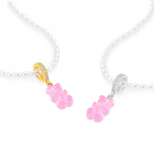Transparente rosa Teddybär-Halskette