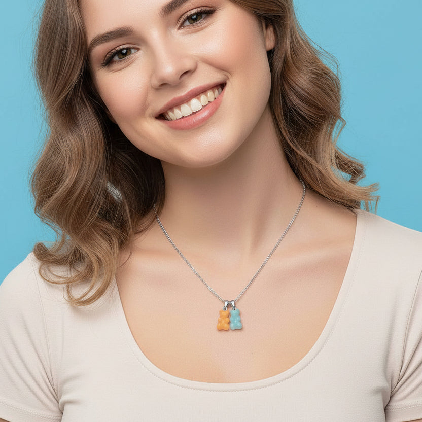 Duo Blau Orange Teddybär Krawatte
