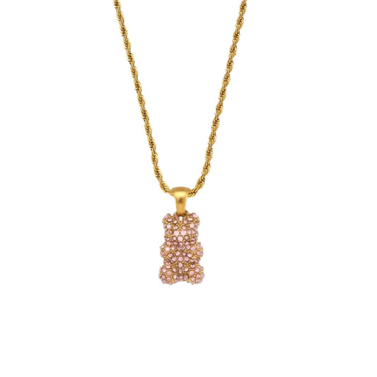 Pink-Gold Teddy bear Necklace