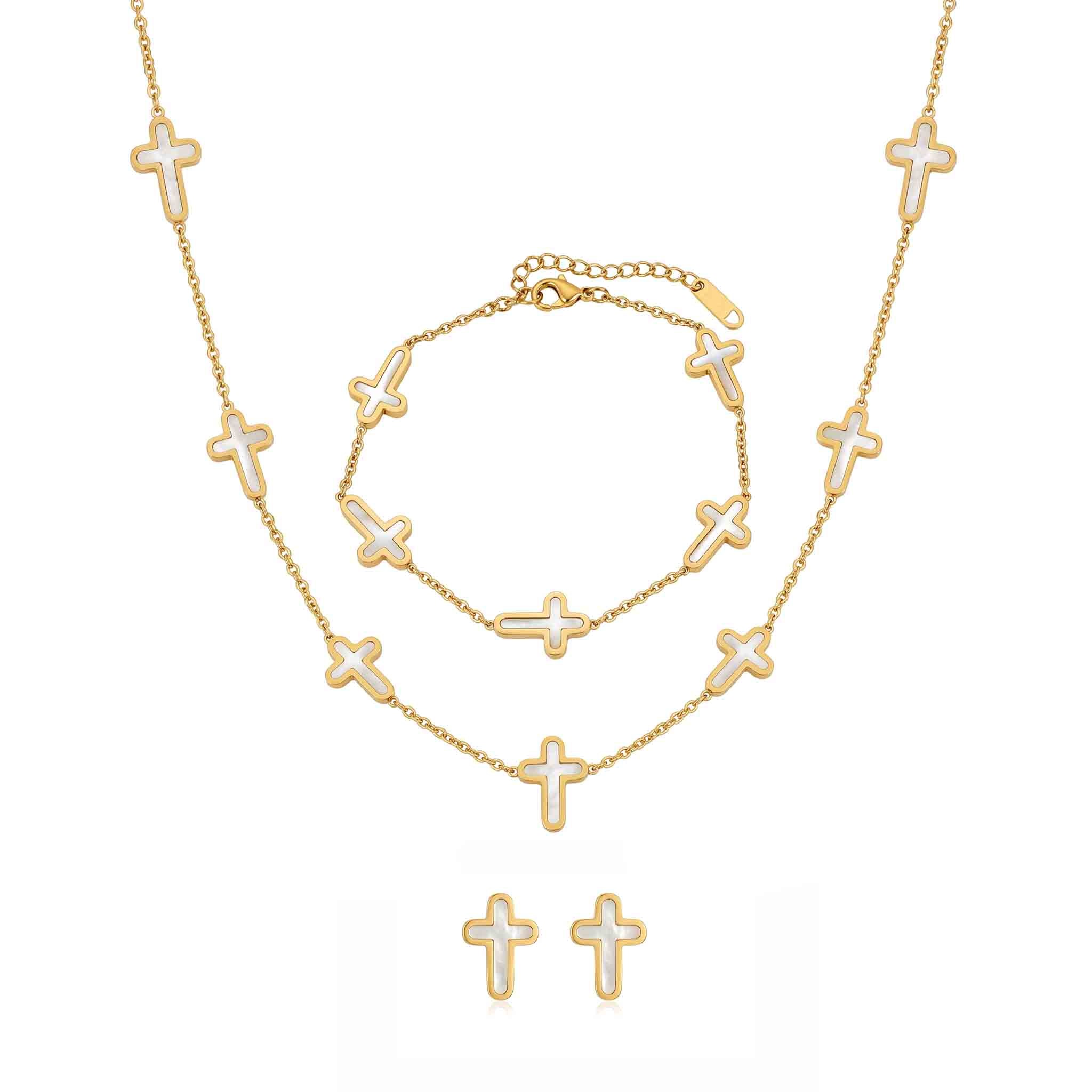 3-teiliges Schmuckset mit Elsa-Kreuz